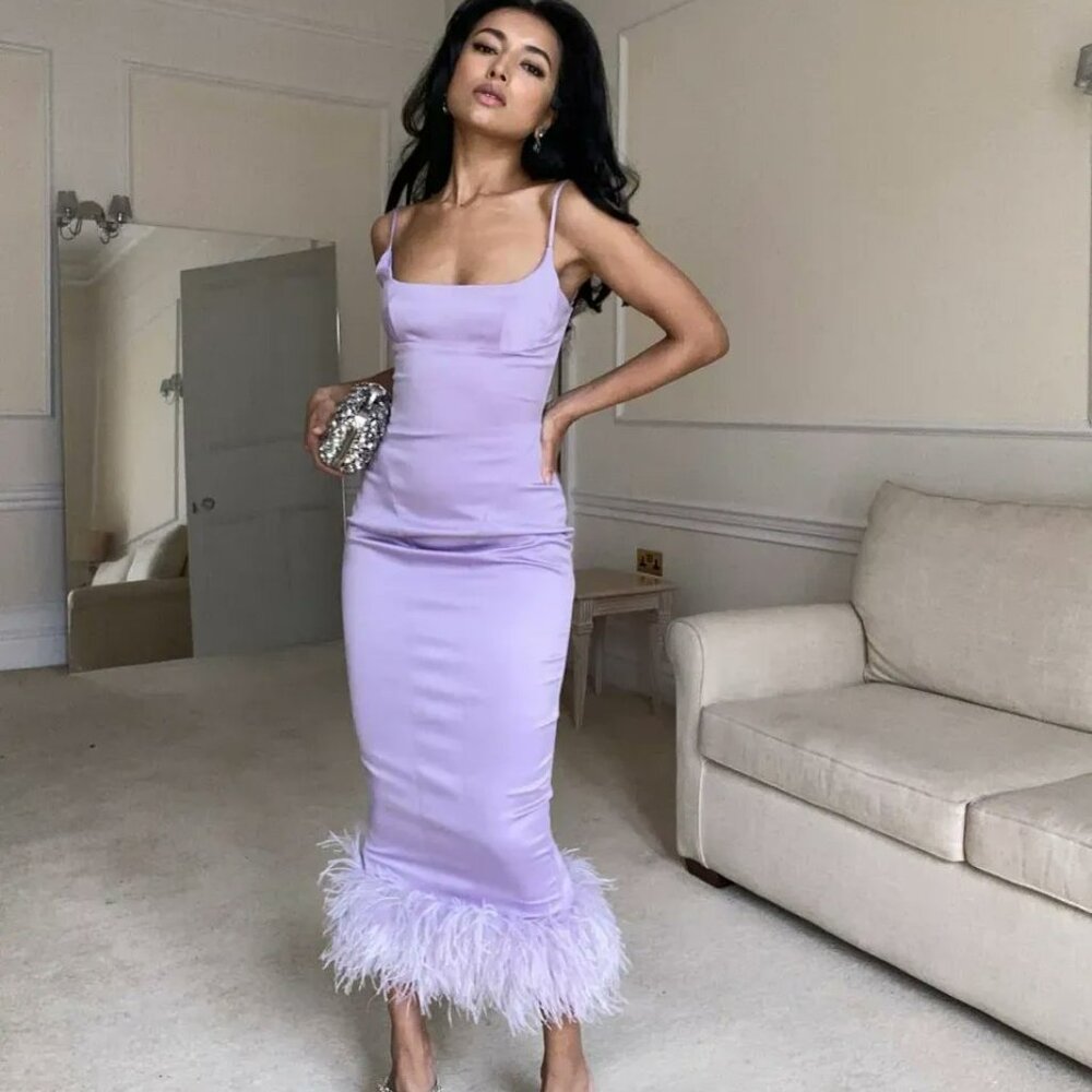 Helena Orchid Satin Midi Dress - House of CB